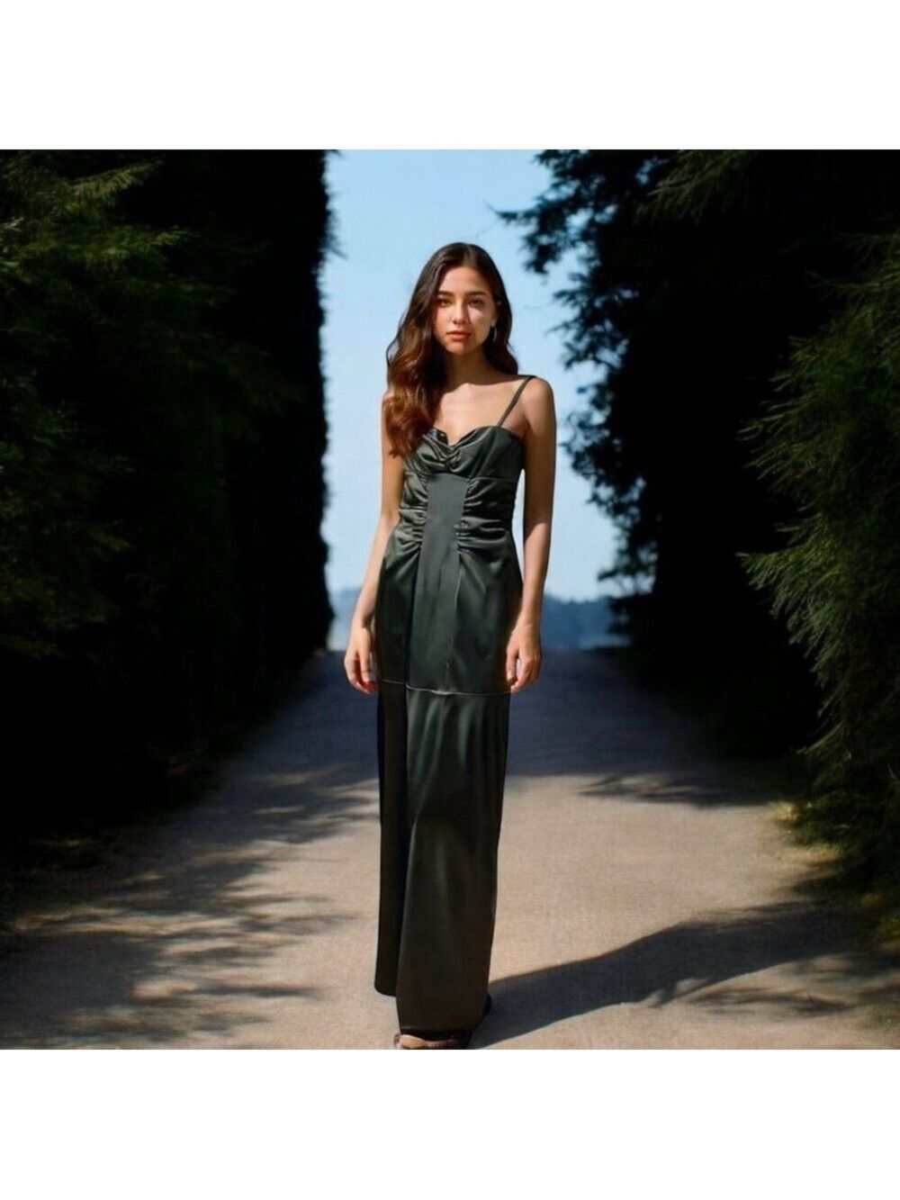 Xscape Y2K Black Satin Formal Sweet Heart Ruched Mermaid Maxi Dress Size 8P/ SP
